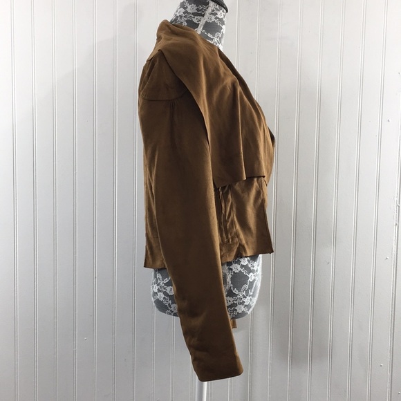 Boston Proper Brown Faux Suede Cropped Jacket Womens‎ 4 Wide Collar - Picture 3 of 11